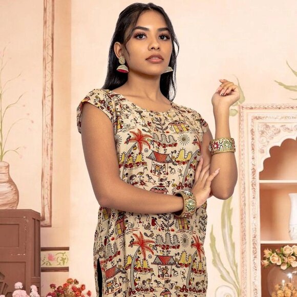 Chic Cream Printed Short Top for Any Occasion | Muvvas Boutique - Picture 1 of 5